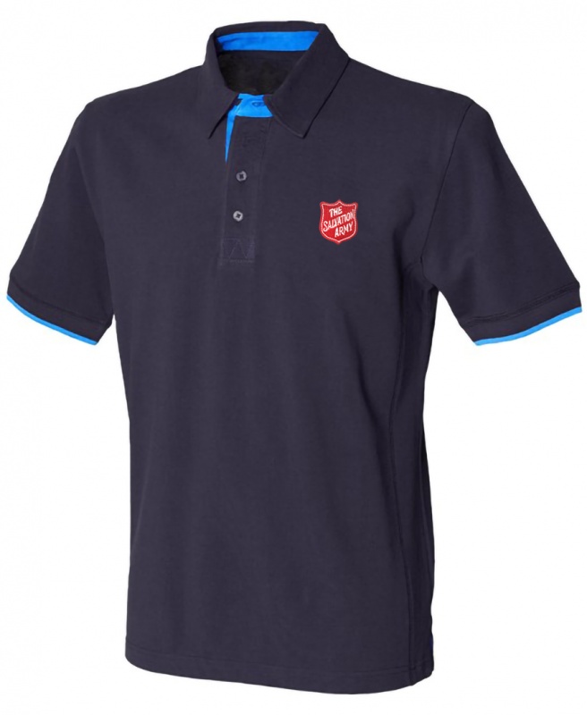 Mens Contrast Polo in Navy/Marine Red Shield