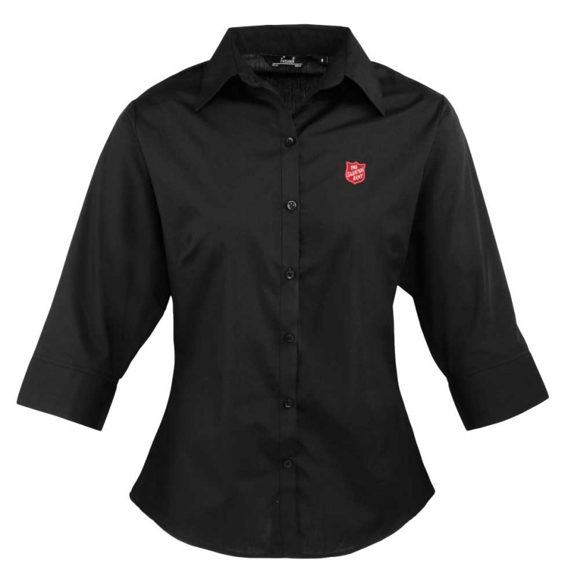 Ladies Fitted 3/4 Sleeved Blouse - Black