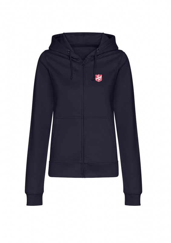 Ladies Zipped Hoodie - Navy with Red Shield