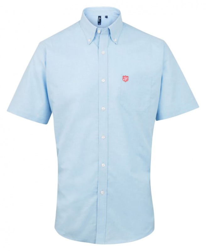 Men's Short Sleeved Oxford Shirt with Red Shield