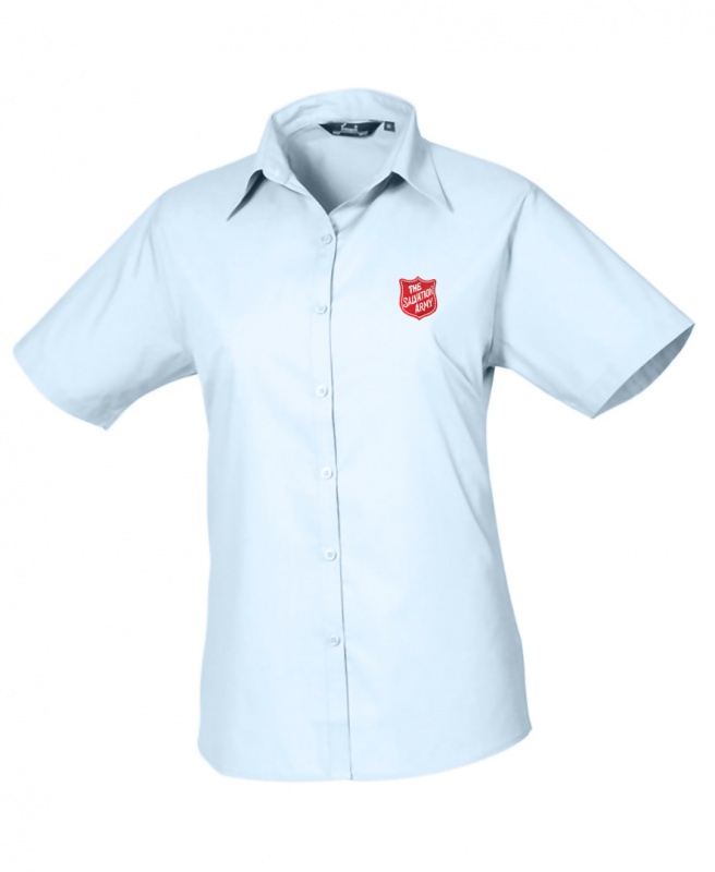 Ladies Light Blue Fitted Short Sleeved Blouse