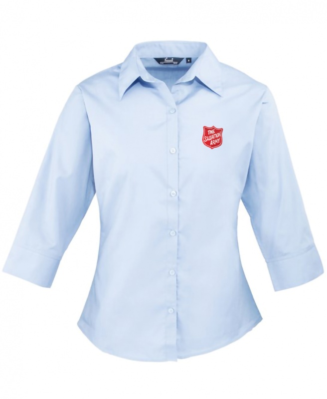 Ladies Fitted 3/4 Sleeved Blouse - Light Blue