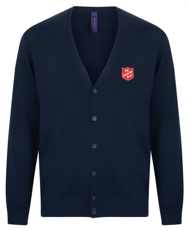 Mens Lightweight Navy Cardigan with Red Shield