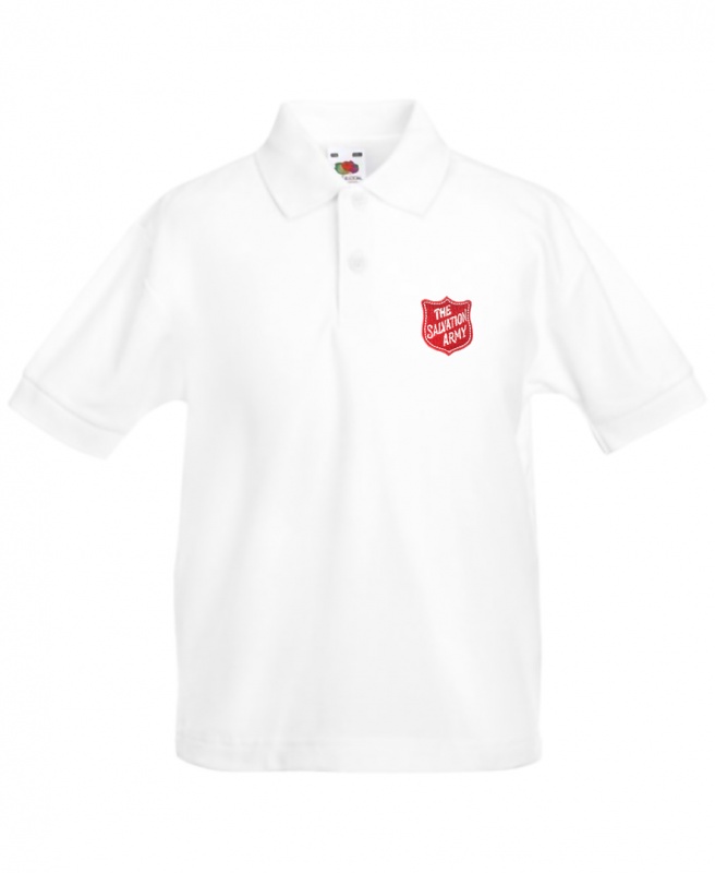 Kid's White Polo Shirt with Red Shield