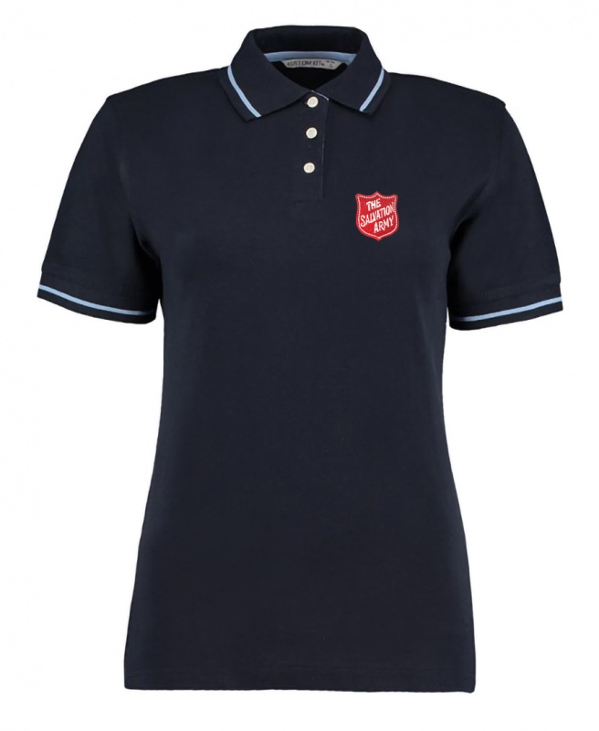 Ladies Navy Polo Shirt with Light Blue Trim