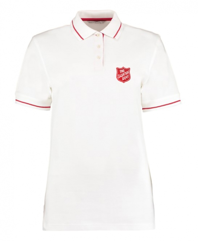 Ladies Polo Shirt White/Red Trim