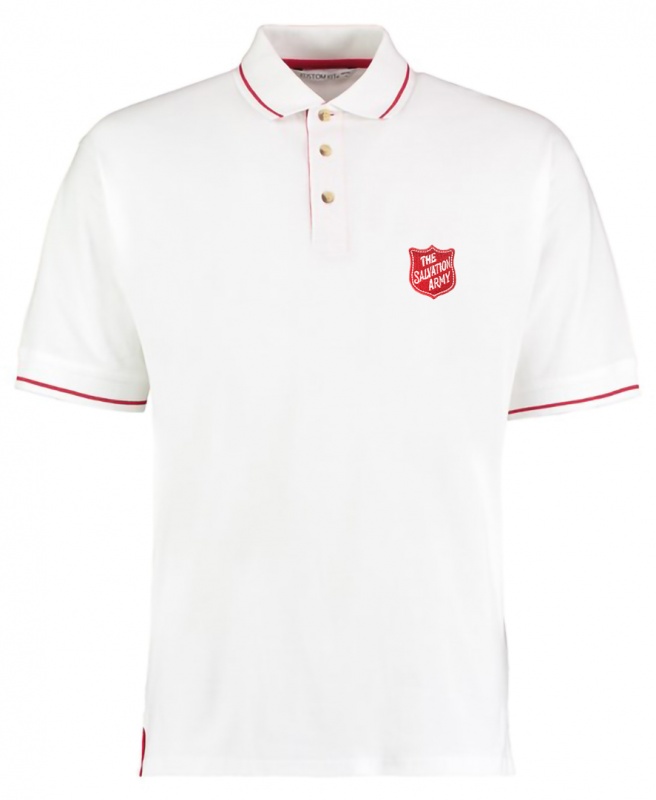Mens Polo Shirt White/Red Trim