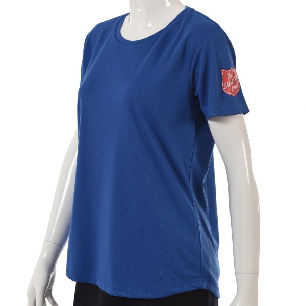 Ladies Coolfit T-Shirt in Royal Blue with Red Shield