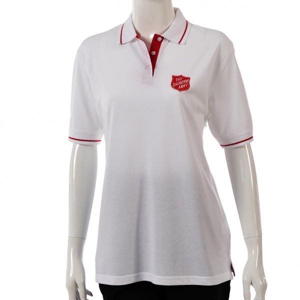Ladies Polo Shirt White/Red Trim