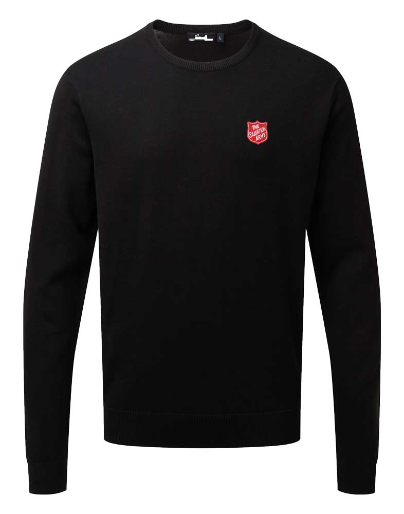 Mens Crew Neck Pullover with Red Shield - Black