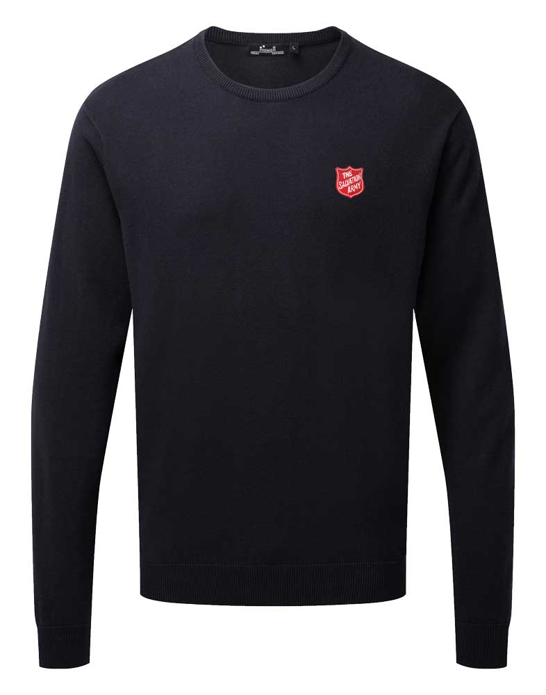 Mens Crew Neck Pullover with Red Shield - Navy