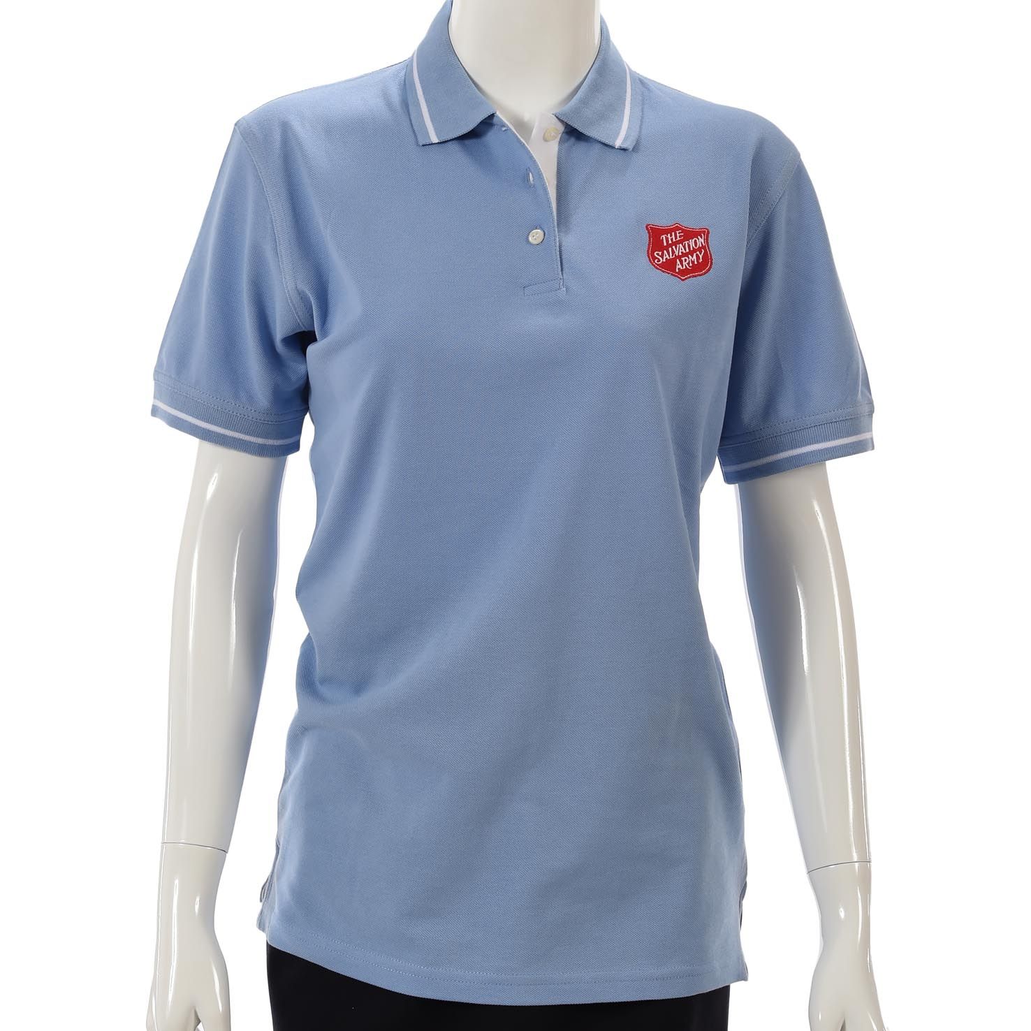 Ladies Polo Shirt Blue/White Trim