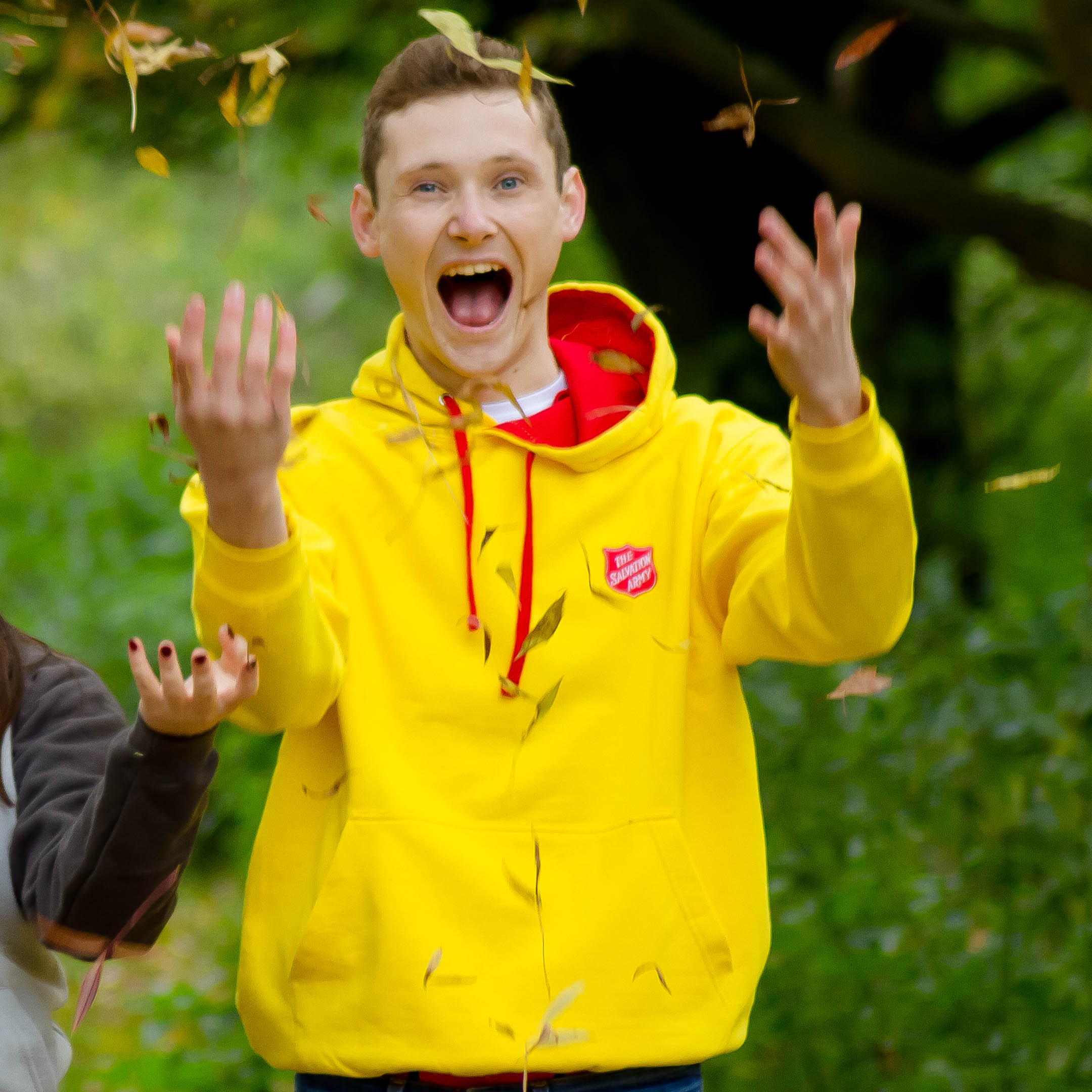 red and yellow hoodie