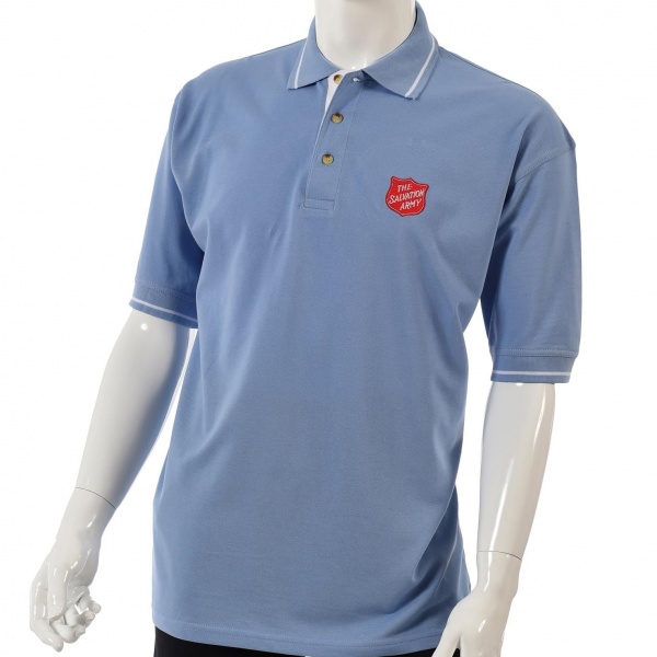 Mens Polo Shirt Blue/White Trim