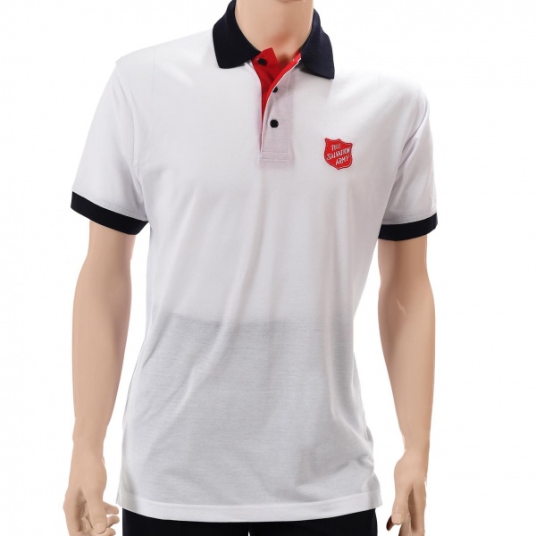 Unisex Polo Shirt White Contrast with Red Shield Logo